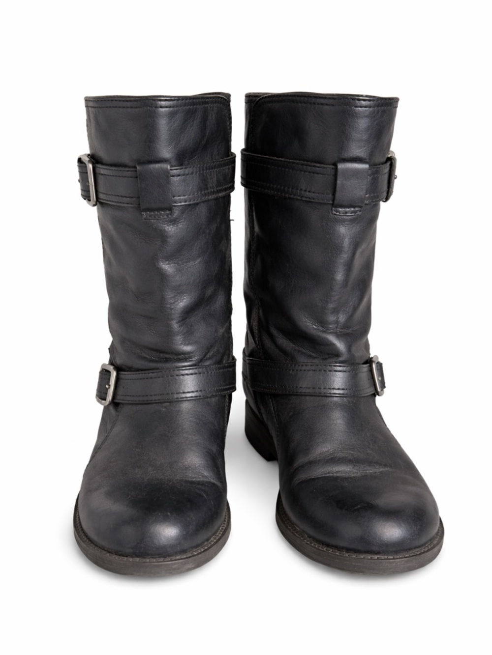 Kenneth Cole Reaction Black Mid-Calf Riding Boots Buckle Strap Low Heel Size 8.5 - Picture 4 of 4